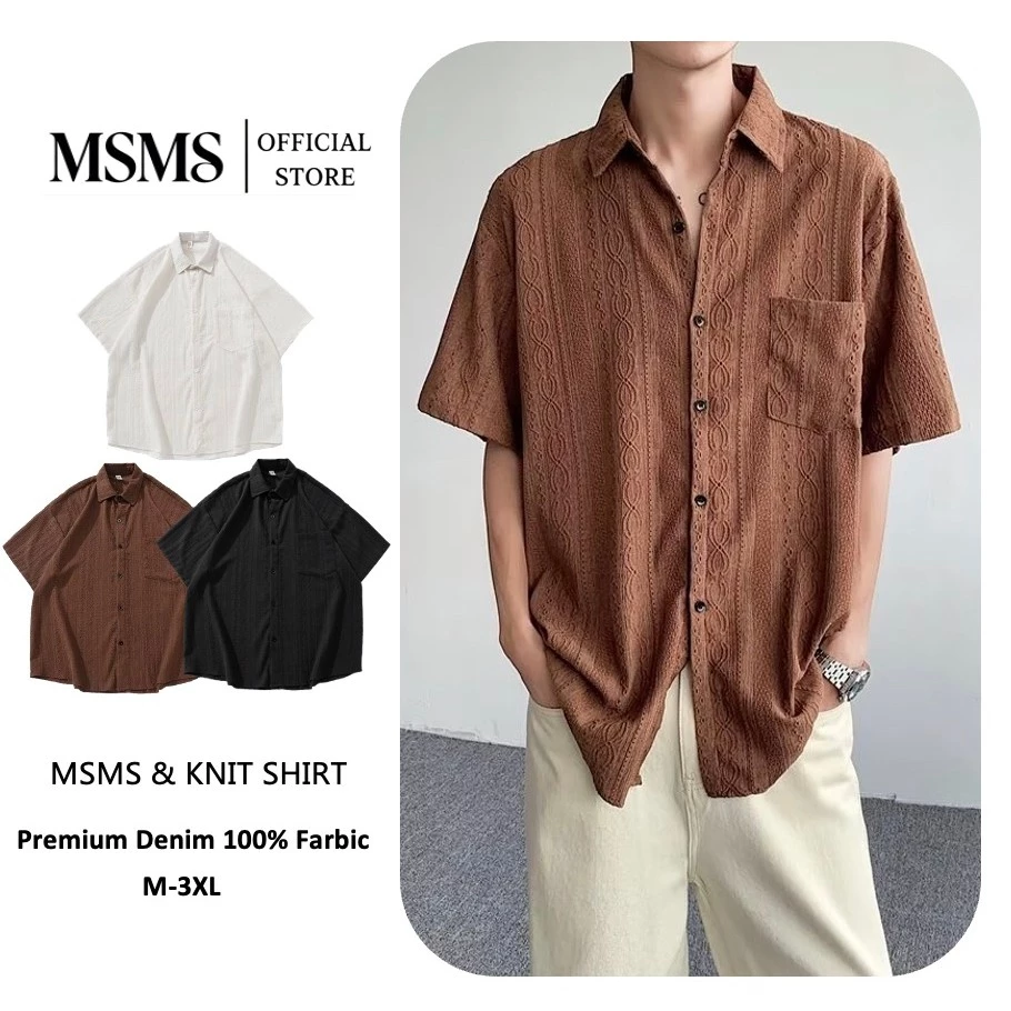MSMS Knit collection • ใหม่เสื้อเชิ้ตหลวมสีทึบเรียบง่ายของผู้ชายกลวงเยาวชนแขนสั้นยอดนิยม