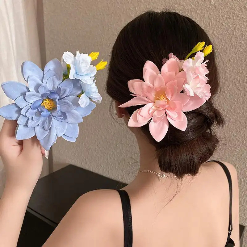 กิ๊บติดผมดอกบัวทําจากผ้าสักหลาดไซส์ใหญ่สไตล์จีนสวยเป็นพิเศษเหมาะกับหน่อชายหาด/รูปถ่าย # เครื่องประดับผมยอดฮิต