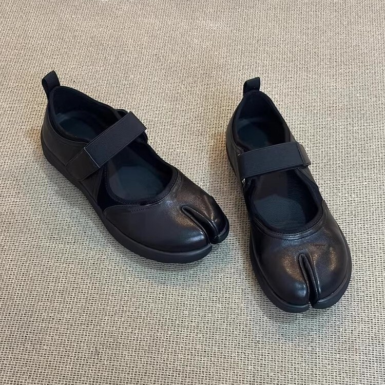 ที่ไม่ซ้ํากัน Retro สบาย Soft-Soled หมูกีบแยก-Toed รองเท้าผู้หญิงภาษาฝรั่งเศสคํา Casual แฟชั่น Velcro ปากตื้น Mary Jane รองเท้า