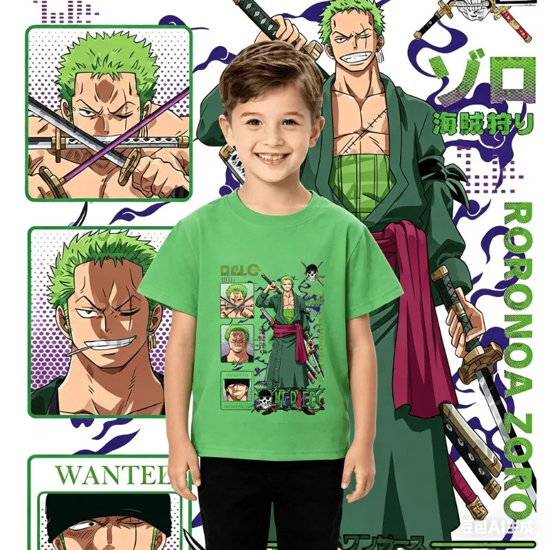 [มีสินค้า] เสื้อยืดผ้าฝ้ายลายการ์ตูนอนิเมะวันพีซ โซโล สำหรับเด็กชายและเด็กหญิง ขนาด 100-160 ซม. ลายพิมพ์การ์ตูน สวมใส่สบ