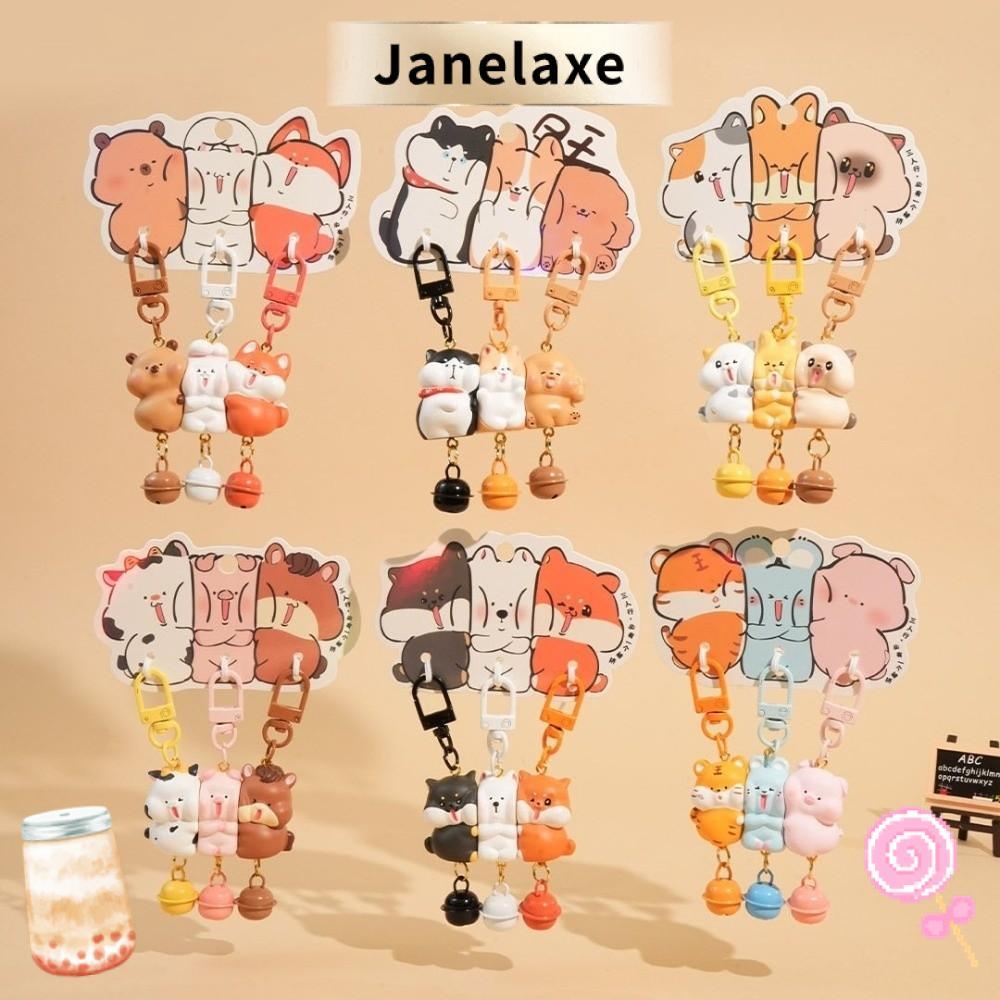 JANELAXE 3 ชิ้นชุดพวงกุญแจ Snap แม่เหล็กเรซิ่นพวงกุญแจสัตว์, Charms การ์ตูนมินิกระเป๋าเป้สะพายหลัง Charm Friends ของขวัญ