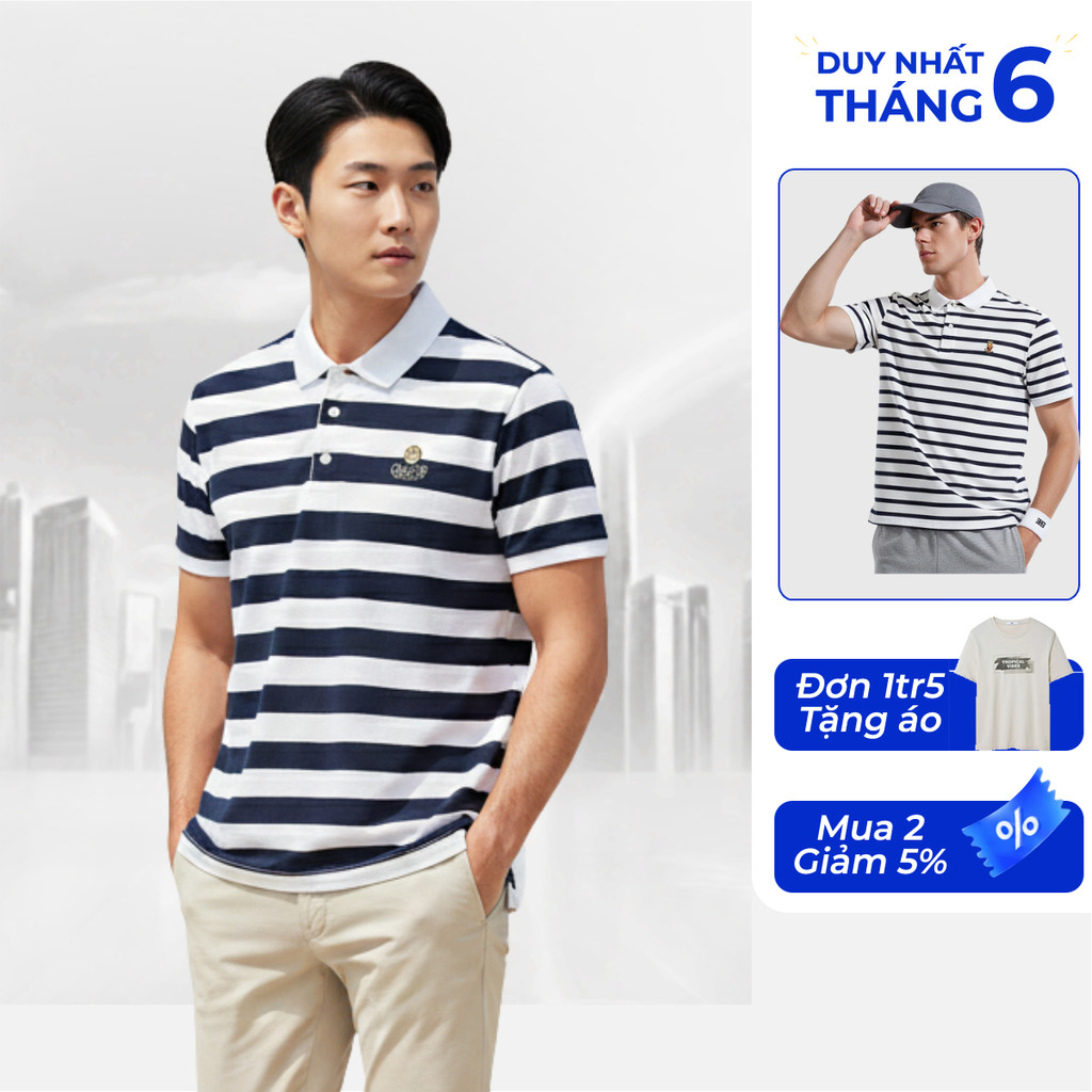 [ขายดี] เสื้อโปโลแขนสั้นผู้ชาย HLA x ZOLA ลายทาง ละเอียดอ่อน คอปกเปิดลงแบบไดนามิกและยืด
