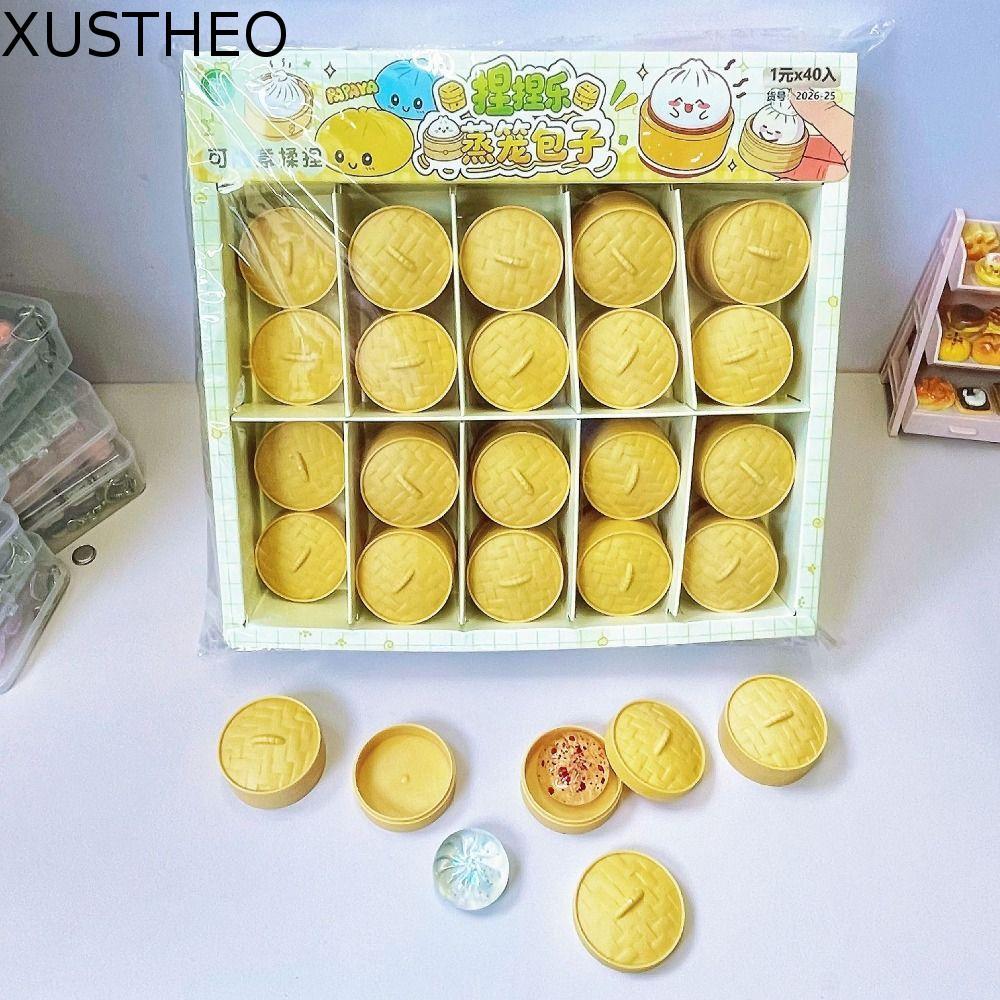 XUSTHEO มินิเกี๊ยว Squishy, นุ่มน่ารักรูปร่างอาหาร Squishy คริสตัล Bun, Prank ของเล่น Squeezable พร้อม Steamer Pinch Fidget Sensory ของเล่นเด็กของขวัญ
