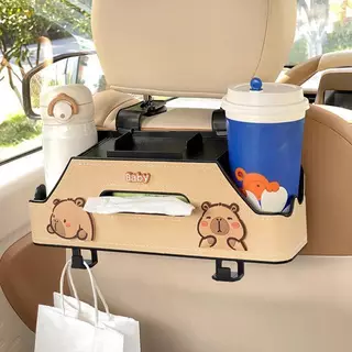 ⭐12H Ship⭐[Gyu] กล่องเก็บของหลังเบาะรถยนต์ กล่องเก็บของในรถยนต์ เก็บเนื้อเยื่อและเครื่องดื่ม 4in1อเนกประสงค์ กันน้ำ ทนทาน