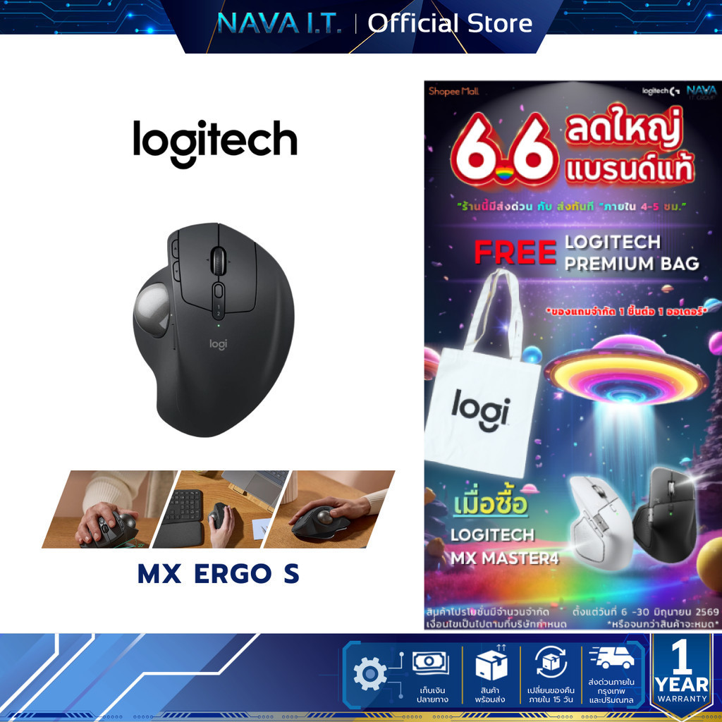 LOGITECH MX ERGO S ADVANCED WIRELESS TRACKBALL เมาส์แทร็กบอลล์ไร้สายขั้นสูง ชาร์จไฟได้