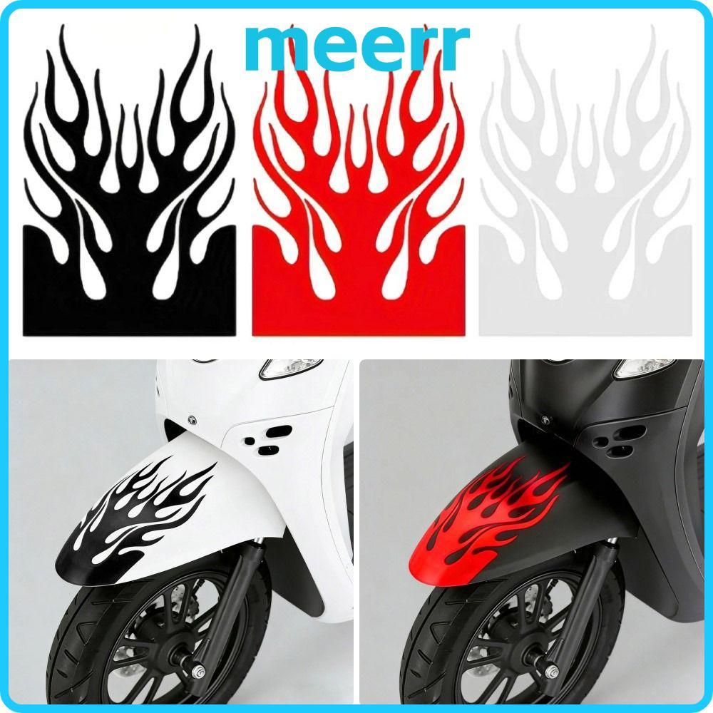 MEERR 1 ชิ้นสติกเกอร์รถจักรยานยนต์,รูปลอกเปลวไฟกันน้ํา Fender สติกเกอร์สะท้อนแสง, PVC Racing Stripes Scratch ตกแต่งสติกเกอร์ตกแต่งสําหรับรถจักรยานยนต์ไฟฟ้าสกู๊ตเตอร์
