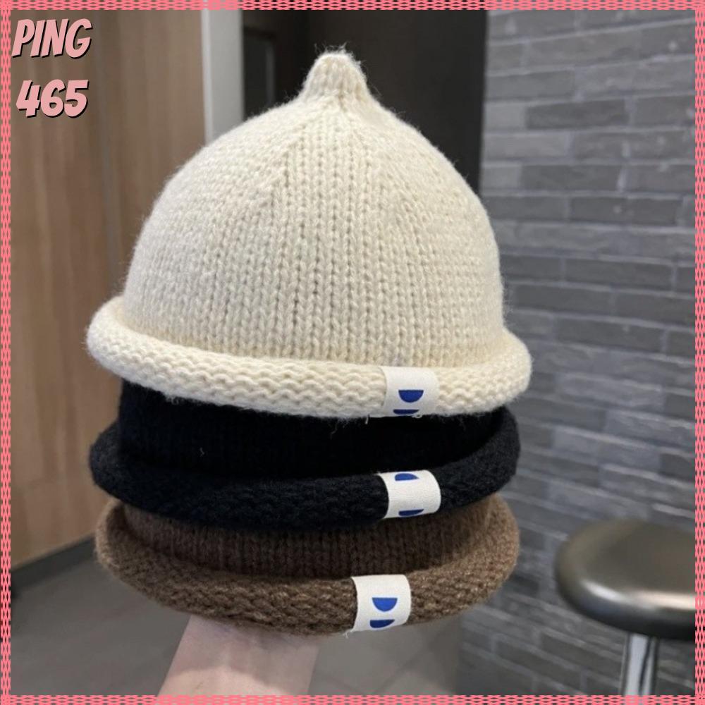 PINGD Melon Cap, หมวกเด็กฤดูหนาวฤดูใบไม้ร่วงที่อบอุ่นนุ่ม, หมวกถักหมวกลําลองสีทึบสําหรับเด็ก 1-5Y
