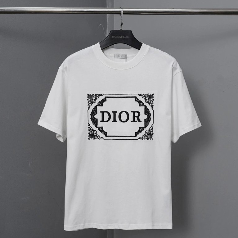 P120 หมายเลขสไตล์ PJ066 Dior High-End Heavy Industry เย็บปักถักร้อยเสื้อยืดแขนสั้นการปรับแต่ง-1ZP สไ