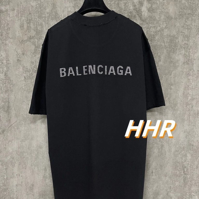 [รุ่นที่ถูกต้อง] Balenc1ag @/Paris Heavyweight 400g ผ้า 25ss ด้านหน้าและด้านหลังตัวอักษรเจาะร้อนหลุม