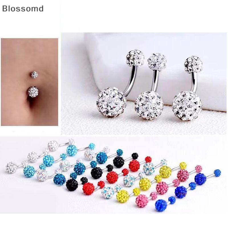 Blossomd 1PCS คริสตัลบอล Belly ปุ่มแหวนสแตนเลส Zircon Navel เจาะ Belly เจาะน่ารัก Navel Bar ใหม่