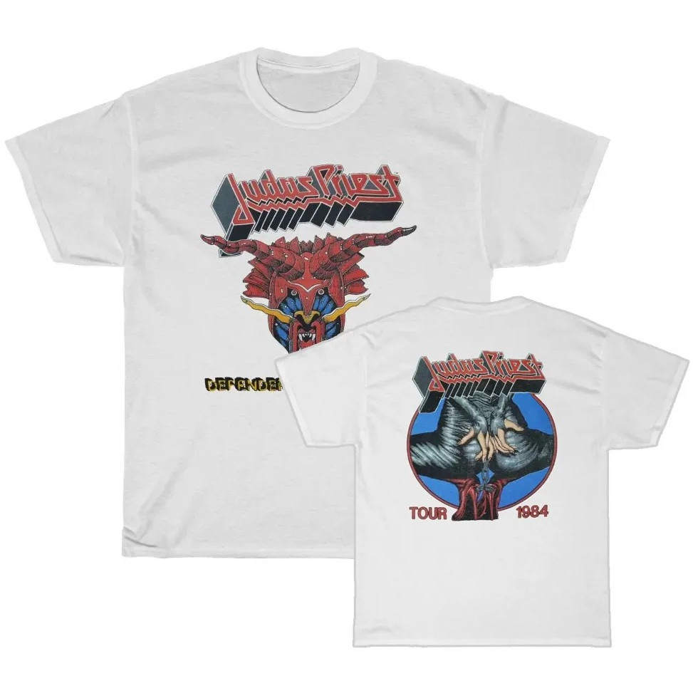 พร้อมส่ง เสื้อยืดผู้ชายลาย Judas Priest Tour 1984 Defenders of the Faith 2 ด้าน แฟชั่นวินเทจ ใส่สบาย