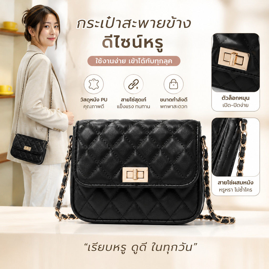 【มีสินค้าพร้อมส่ง】กระเป๋าสะพายข้าง/ไหล่หนัง PU ลายตาราง เรียบง่ายหรูหรา สไตล์แฟชั่นผู้หญิง
