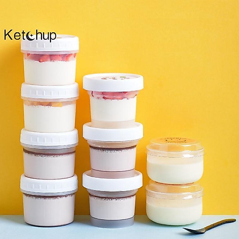 [Ktchup-t] ถ้วยขนมแบบใช้แล้วทิ้ง 10 ชิ้นพร้อมฝาปิดชามไอศกรีมโปร่งใสถ้วยพุดดิ้งกล่องเก็บเค้กชามโยเกิร์ต Snas คอนเทนเนอร์ Nice
