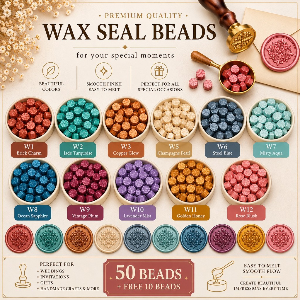 ครั่งสีเม็ด ครั่งประทับ สีผึ้งสำหรับประทับครั่ง Wax beads 50 เม็ด + แถมฟรี 10 เม็ด