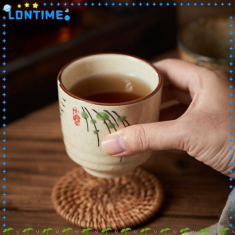 LONTIME ถ้วยชามือวาด, Lotus Ceramic Kungfu Teacup, ดอกไม้ปลาสไตล์ญี่ปุ่น 2.8 นิ้ว Underglaze สีชุดชาร้านอาหาร