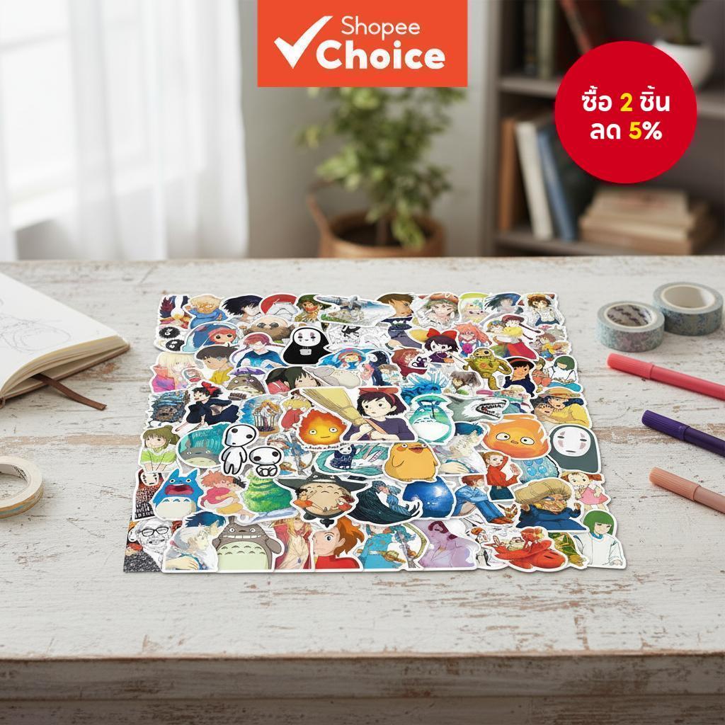 100 สติ๊กเกอร์อนิเมะ Studio Ghibli - ของตกแต่งบ้าน DIY สําหรับแล็ปท็อป, แก้ว, กระเป๋าเดินทาง, ของขวัญวันเกิดสุดปัง