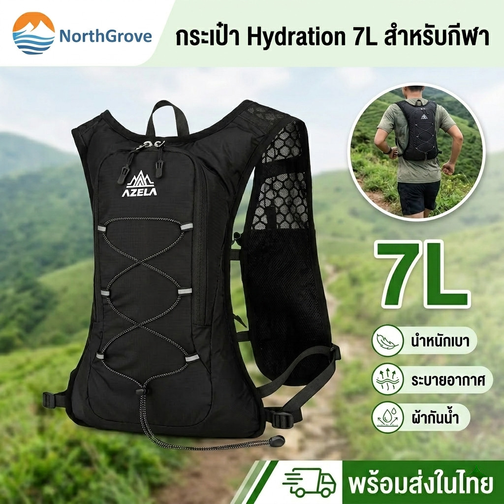 7L เดินป่า ขวดน้ำขนาด 500 มล กระเป๋าเป้สะพายหลังน้ําหนักเบา Breathable กระเป๋าวิ่งกีฬากลางแจ้งเดินป่าขี่จักรยานปีนเขา