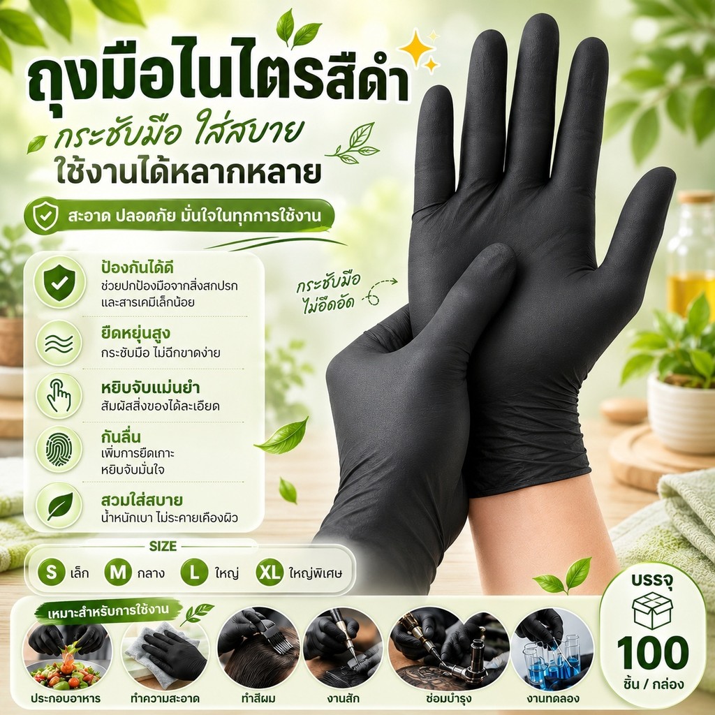 S00034 ถุงมือไนไตรแท้ 100% ไร้แป้ง 100 ชิ้น/กล่องถุงมือทําอาหารถุงมือทนน้ํามันสารเคมี