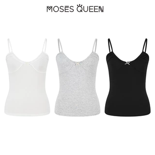 MOSESQUEEN เสื้อคล้องคอคอวีจับจีบโบว์ขนาดเล็กสําหรับใส่ด้านนอกสําหรับฤดูร้อนใส่ด้านในแบบลําลองเสื้อแขนกุด #63780