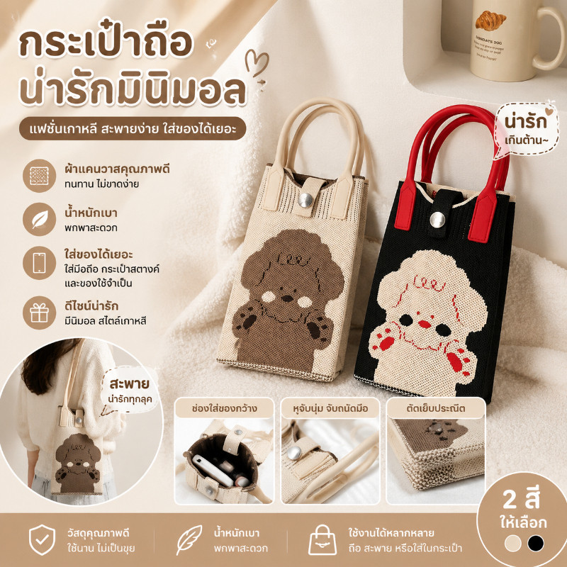 กระเป๋าโทรศัพท์ ถักลายการ์ตูน กระเป๋าสะพายข้าง กระเป๋าถือ สะพายเฉียง น่ารัก สีสด ใส่มือถือ