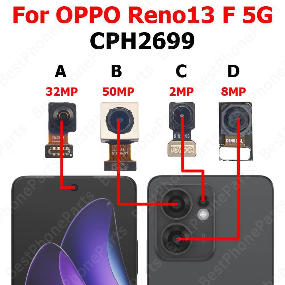 กล้องด้านหน้าด้านหลังสําหรับOppo Reno13 F 5G Reno 13 13F CPH2699 Backside Facing Frontal Selfieกลับโมดูลกล้องอะไหล่โทรศัพท์มือถือ