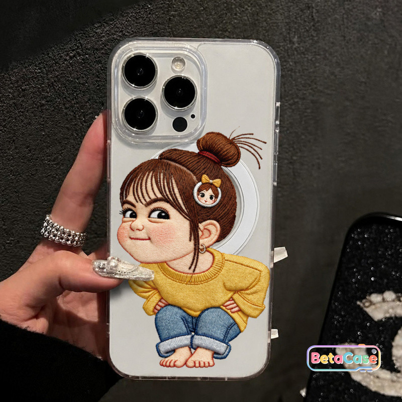 น่ารักสดใส ลายสาวน้อยน่ารักน่าเอ็นดู ฝาใสแม่เหล็กรูใหญ่ ใช้กับ iPhone 17 16 15 14 13 12 11 Pro Max Plus