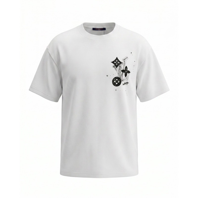 สีดําสีขาวศิลปะ Graffiti พิมพ์เสื้อยืดรุ่น oversize ins สไตล์ High Street ผู้ชายผู้หญิงสไตล์เดียวกัน Top