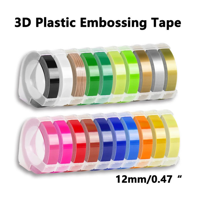 5 ม้วน 9 มม.สําหรับ DYMO 3D ลายนูนเทปพลาสติกเติมสําหรับ DYMO 12695 Omega Motex E101 1610