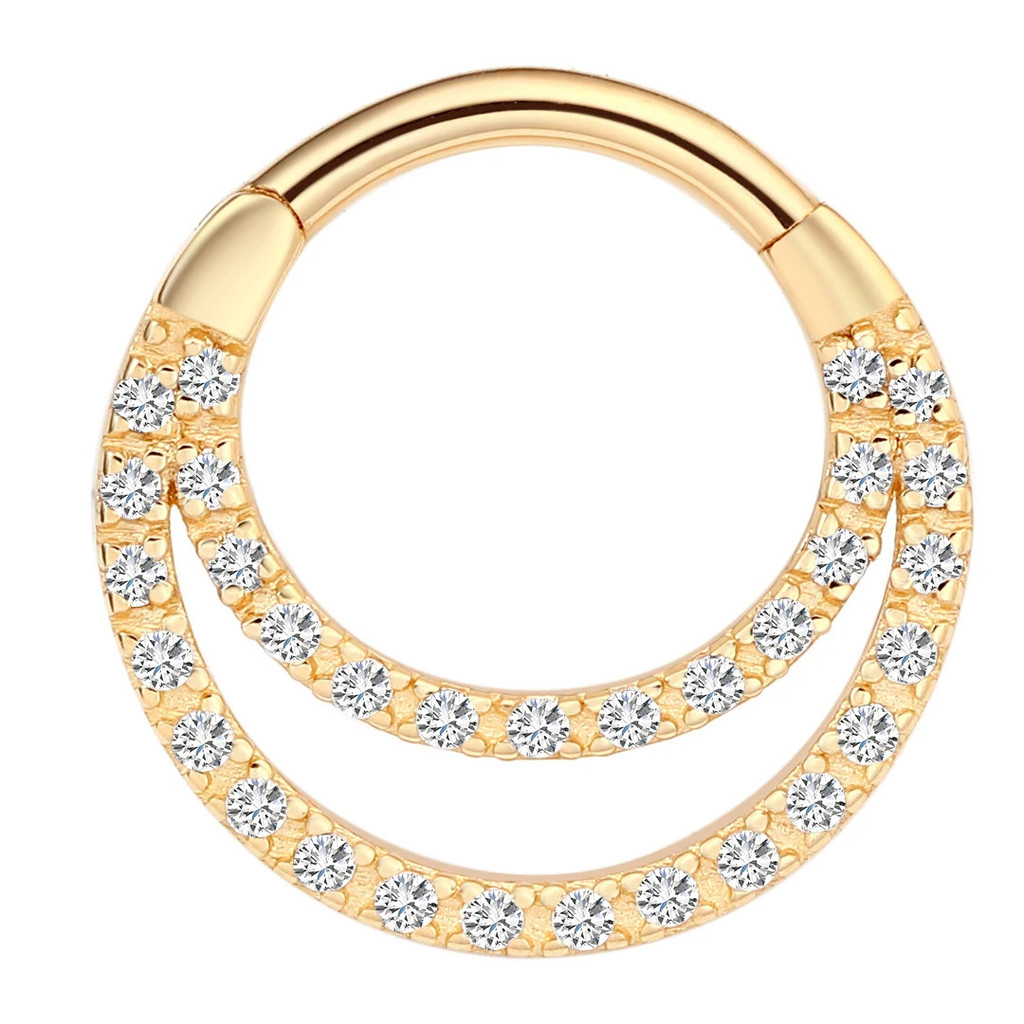 โลหะนิรันดร์ที่เชื่อถือได้ 14K Solid Gold บานพับ Segment Clicker 5A Clear Zircon เจาะเครื่องประดับ