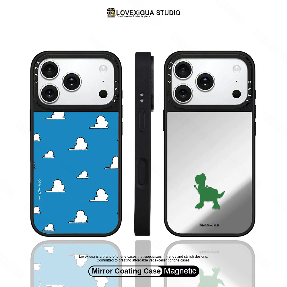 Mirror การ์ตูนไดโนเสาร์เมฆสีขาวเคสโทรศัพท์แม่เหล็กสําหรับ iPhone 17Pro Max 17 Air 16 Plus 15 14 13 12 11 Pro Max กรณีกันกระแทกฝาครอบป้องกัน
