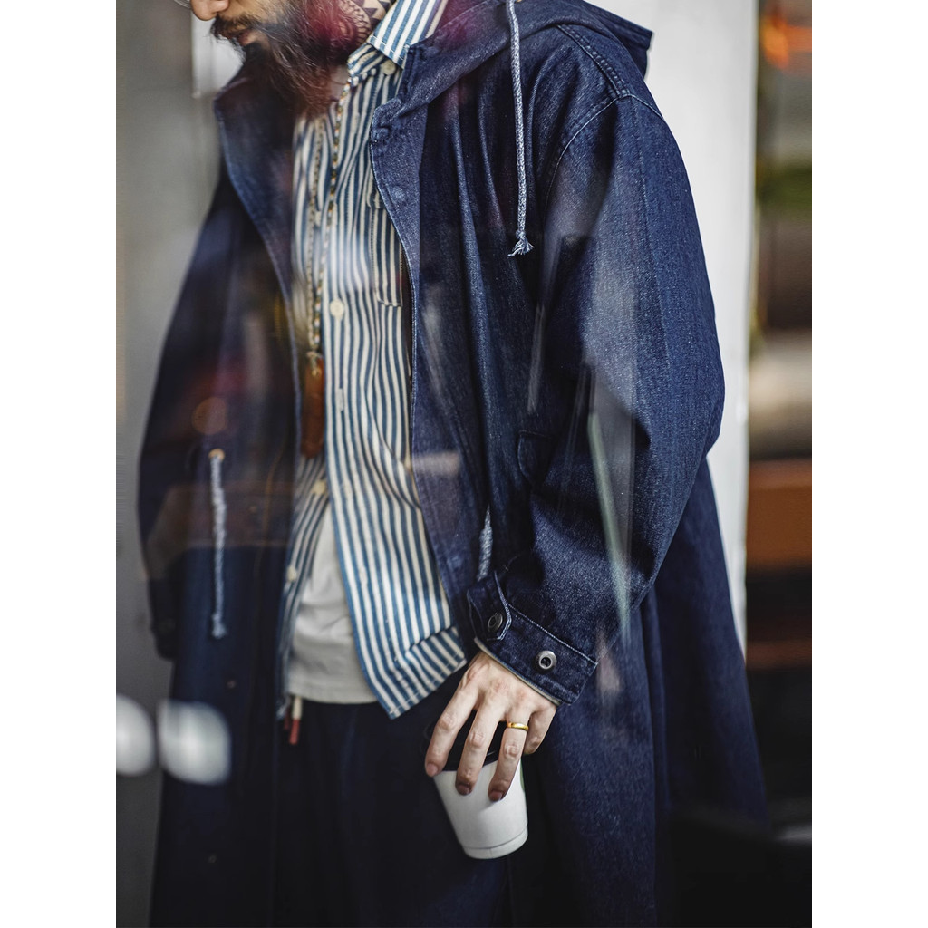 เครื่องมือสมัยใหม่ American Retro M51 Denim Denim Fishtail Windbreaker หลวมความยาวกลาง Hooded Jacket