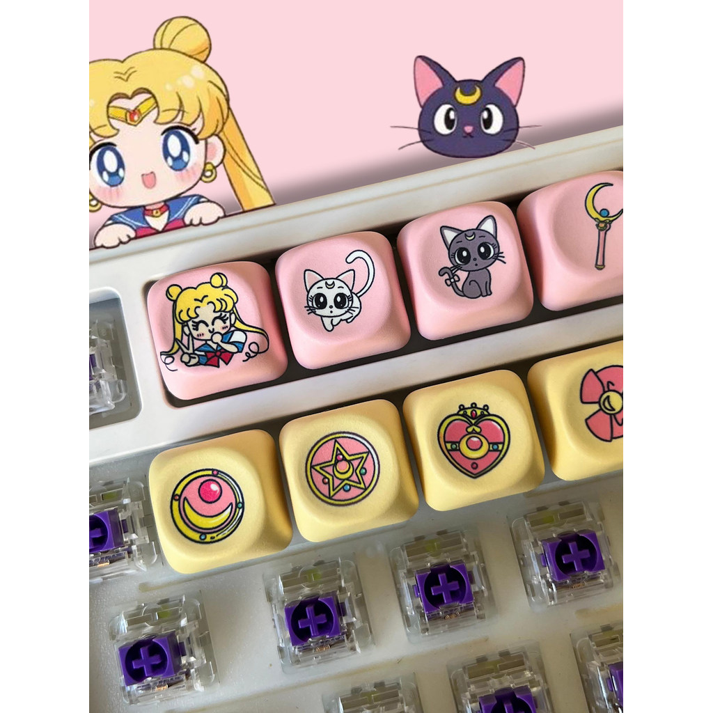 keycap คีย์แคปใส ปุ่มกดเซเลอร์มูน ปุ่มกดพระจันทร์น้ําแข็งเดี่ยว โมอา ปุ่มกดจํากัด การออกแบบน่ารักขั้นสูงสองมิติ