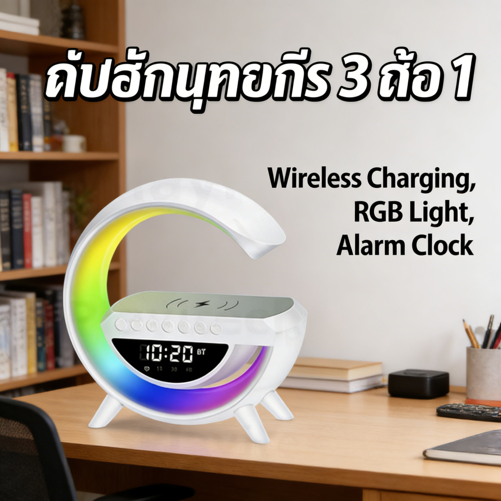ลำโพงบลูทูธ และนาฬิกา มาพร้อมกับแท่นชาร์จไร้สาย มี Led Lamp และลำโพงบลูทูธ 3in1