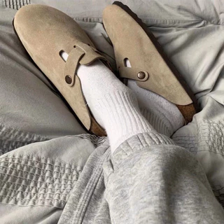 Birken * สต็อกรองเท้าแตะ Birkenstock Boston Baotou รองเท้าแตะผู้ชายสวมใส่ Birkenstock หนัง Cork ครึ่งรองเท้าแตะขนาดใหญ่ Size35-45