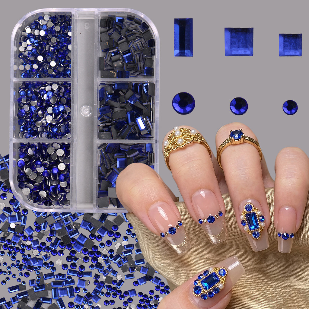 HAMA Sparkly เล็บคริสตัลหรูหรา Flatback Rhinestones 6 กริดผสมรูปร่างรอบสแควร์อัญมณี Holographic เพชร 3D เล็บ Charm อุปกรณ์เสริม
