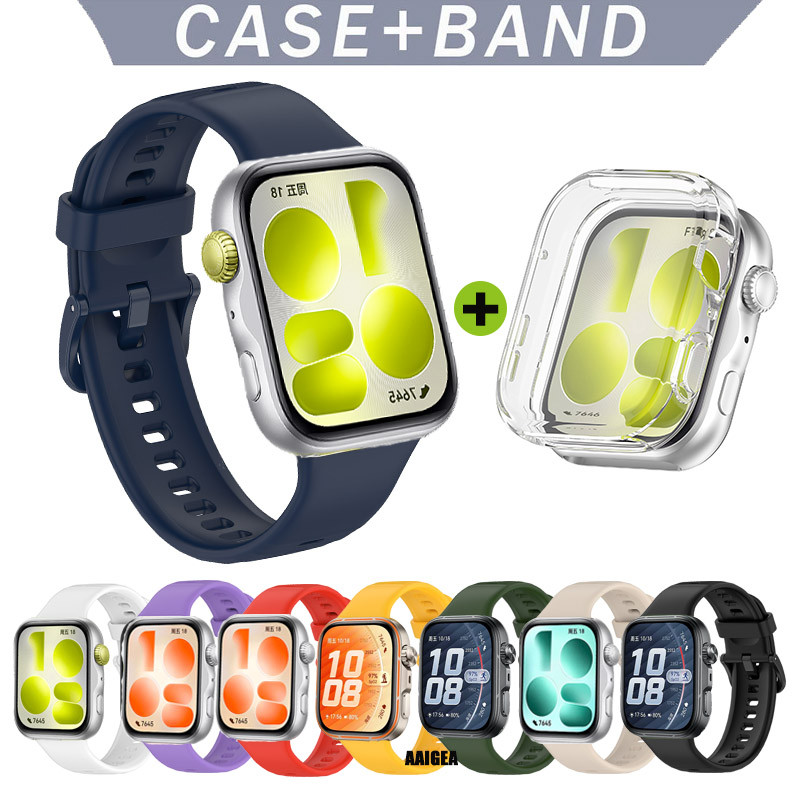Strap + เคสใสcolor สายซิลิโคนกันน้ําเข้ากันได้สําหรับ Huawei Watch Fit 5 Fit5 Pro