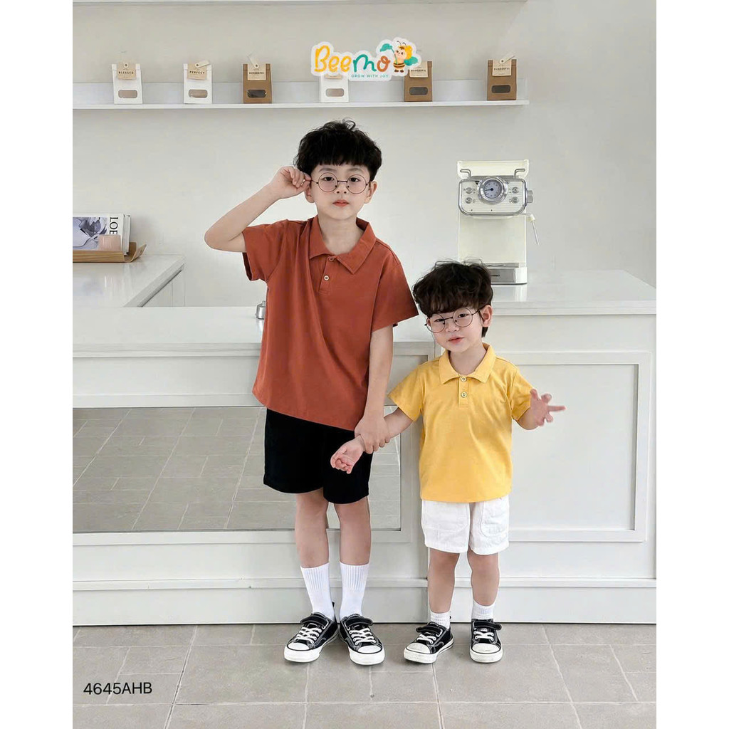 BEEMO เสื้อโปโลเด็กชาย 24-32 กก. แขนสั้น, เสื้อยืดคอปกเยอรมันสีสันสดใสสําหรับเด็ก 4645AHB
