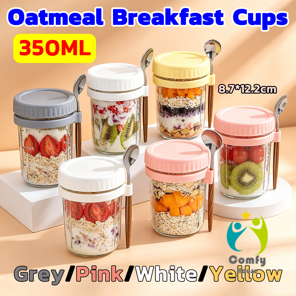 Comfy กล่องอาหารเช้า 350ml ใส่ซีเรียล-ข้าวโอ๊ต พร้อมช้อนในตัว ฝาปิดสนิท กันรั่ว Breakfast Oatmeal Cup