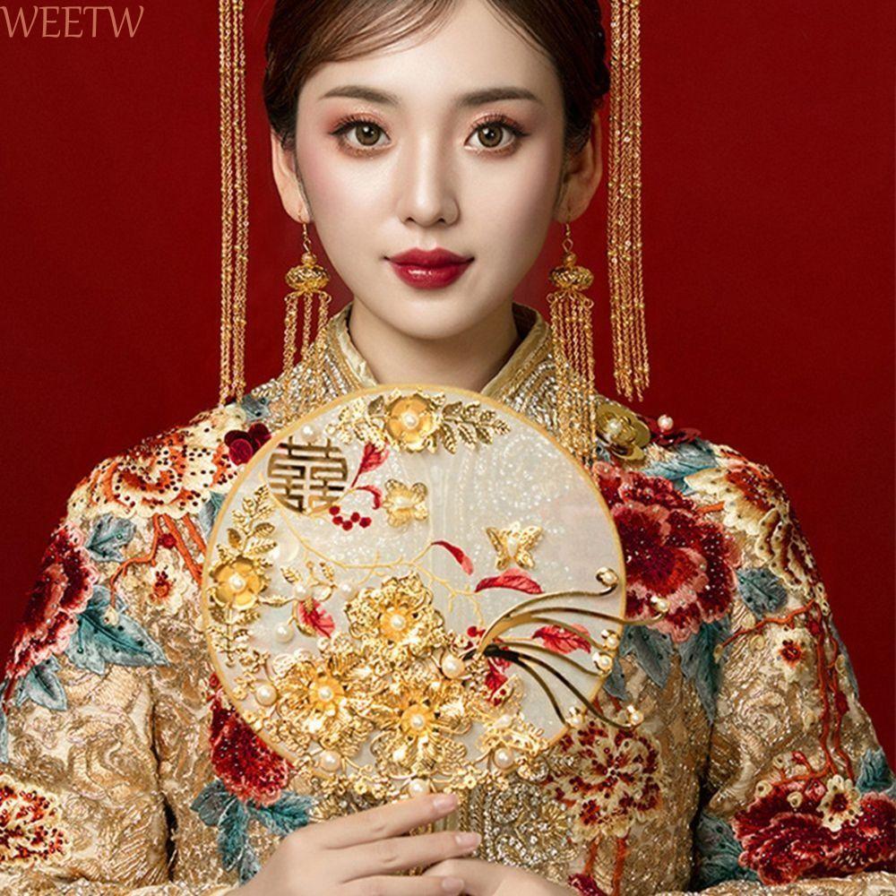WEEKW พัดลมถือเจ้าสาว, ดอกไม้วินเทจเจ้าสาวกลุ่มพัดลม, พัดลม Xiuhe ทําด้วยมือแบบดั้งเดิมกลุ่มเพื่อนเจ้าสาวสไตล์จีน Hanfu แสดง