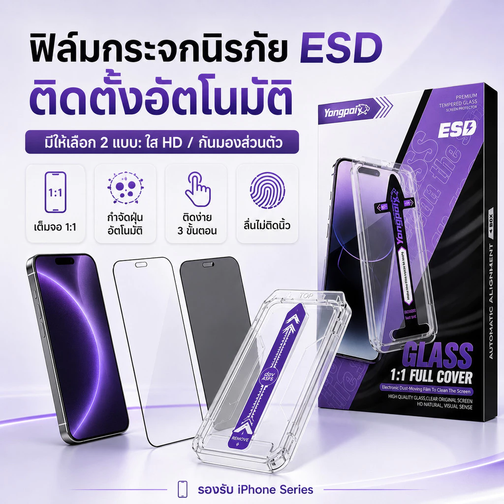 ทำความสะอาดฝุ่นโดยอัตโนมัติ ฟิล์มกระจก ใส/กันมอง สำหรับ iphone17PRO XR XMAX 12 13 14 15 16PROMAX 15PRO 14PLUS 13PROAMX