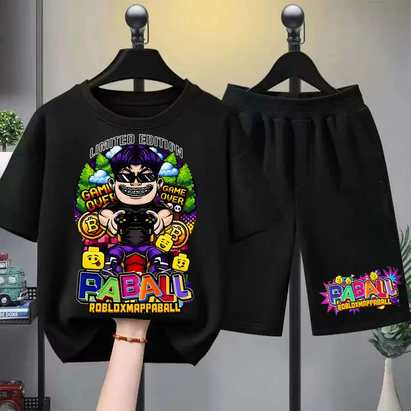 【Kidwith】พร้อมส่ง  ROBLOXMAPPABALL เสื้อยืดเด็ก คอตตอน ชุดสูทเด็กผู้ชาย ชุดลำลอง 2 ชิ้น แฟชั่น สำหรับเด็กชายตัวเล็ก ๆ เ