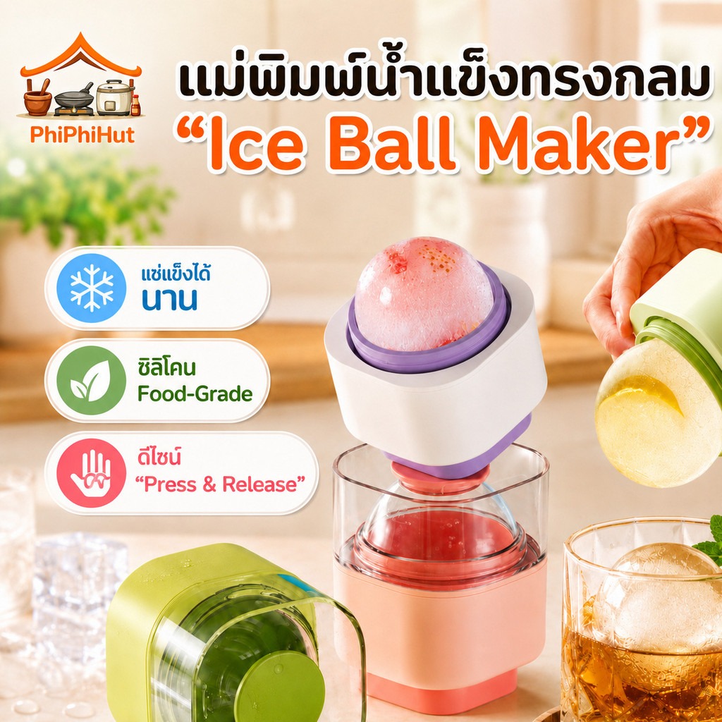 PPH แม่พิมพ์น้ำแข็ง ทรงกลม ชุดทำ Ice Ball แม่พิมพ์ฮ็อกกี้น้ำแข็งขนาดใหญ่ที่ใช้ในครัวเรือนกล่องน้ำแข็งแช่แข็งกล่องน้ำแข็ง