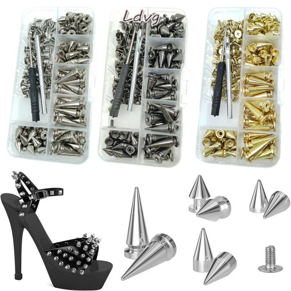 LDVG 80 ชุด Punk Rivet, Gold Silver สีดําเครื่องมือเสื้อผ้า Spikes Kit, คุณภาพสูงผสมขนาด DIY ตกแต่งรองเท้ากรวยสกรูหนังหัตถกรรม