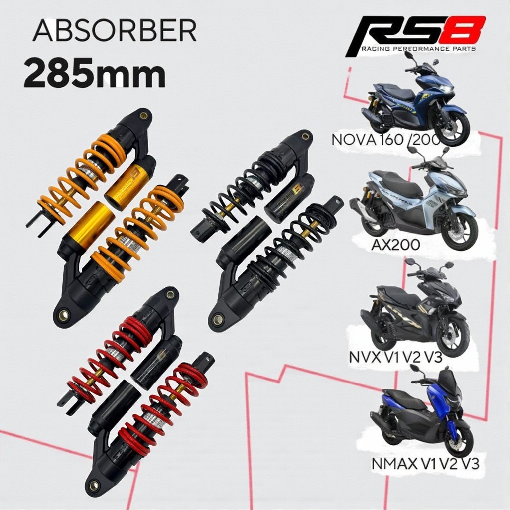 RS8 ABSORBER 285MM AX200 NOVA160 NOVA200 NVX155 V1 V2 V3 NMAX V2 V3 285MM LOWER โช้คอัพหลัง