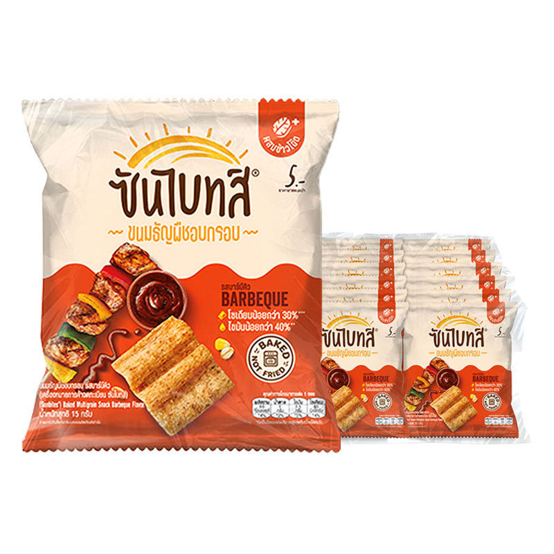 ซันไบทส์ ขนมธัญพืชอบกรอบ บาร์บีคิว 15 ก. x 12 (SUNBITES Multi grain BBQ 15 g x 12) โปโลแมน POLOMAN