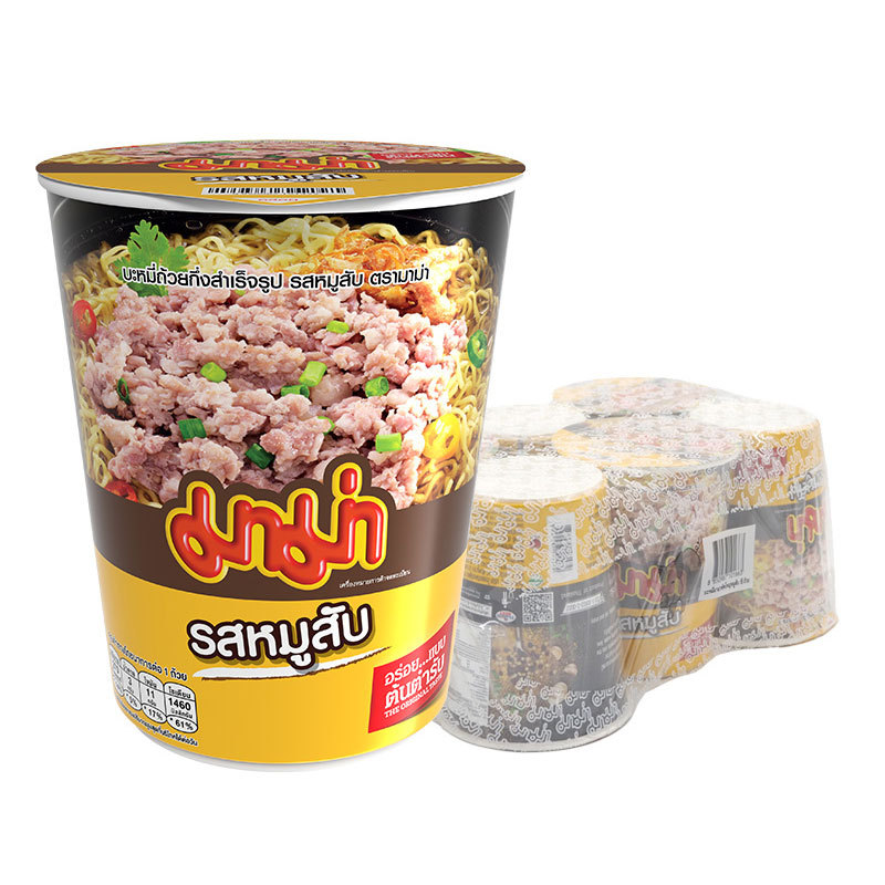 มาม่า บะหมี่กึ่งสำเร็จรูป ชนิดถ้วย รสหมูสับ 60 ก. x 6 (MAMA Cup Instant Noodles Minced Pork 60 g x 6)