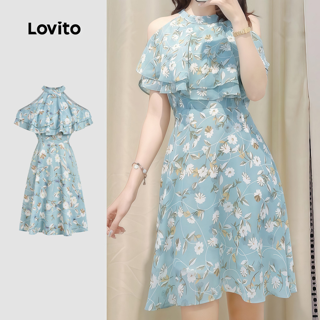 Lovito  แพทเทิร์นชุดเดรสผู้หญิงแบบสองชั้นสําหรับฤดูใบไม้ผลิ/ฤดูร้อน ใส่ลําลอง L177ED143