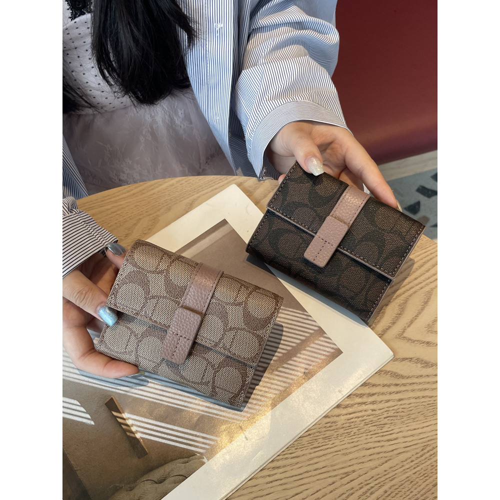 ของแท้หนังผู้หญิงกระเป๋าสตางค์สั้นพิมพ์ขนาดใหญ่-ความจุหลายบัตรผู้ถือบัตรแสงหรูหราเหรียญกระเป๋า
