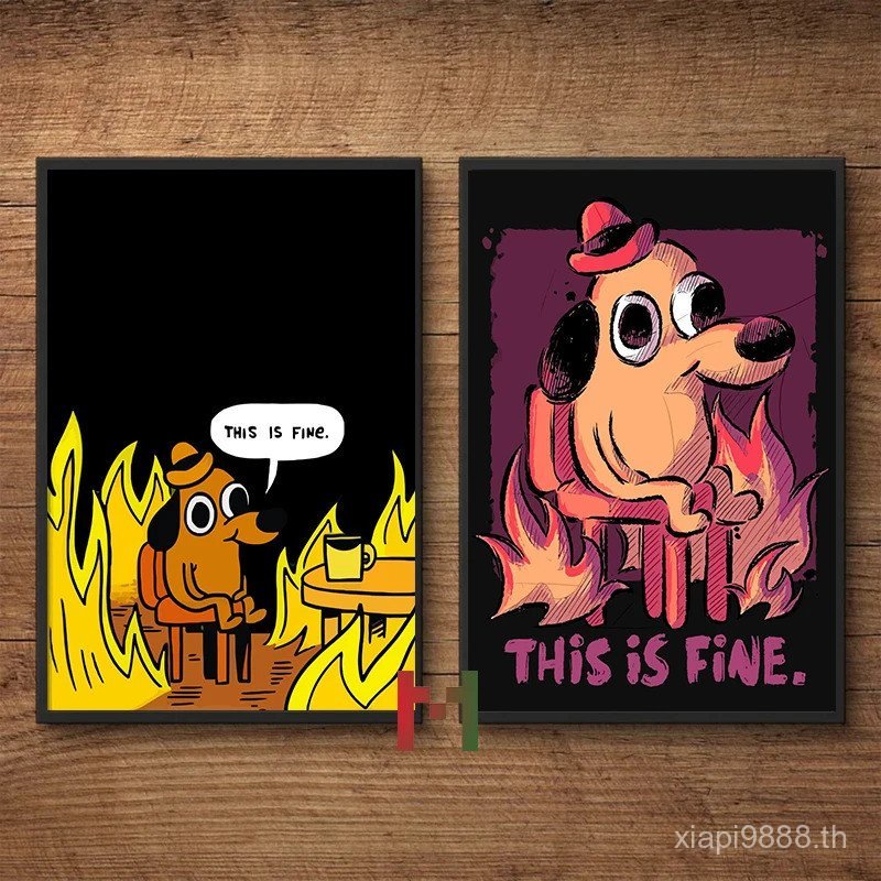Fine Meme อะนิเมะการ์ตูนโปสเตอร์พิมพ์ผ้าใบ I AM FINE การ์ตูนตกแต่งผนังนี้ Fine ตลก Wall Art Decor กา
