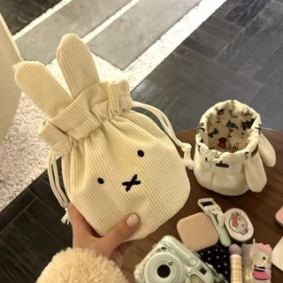 ใหม่สไตล์ผ้าลูกฟูก มิฟฟี่ กระเป๋าหูรูดน่ารักแบบพกพาขนาดใหญ่-ความจุถุงเก็บกระเป๋าเครื่องสําอาง เชือกรูด กระเป๋าคลัทช์